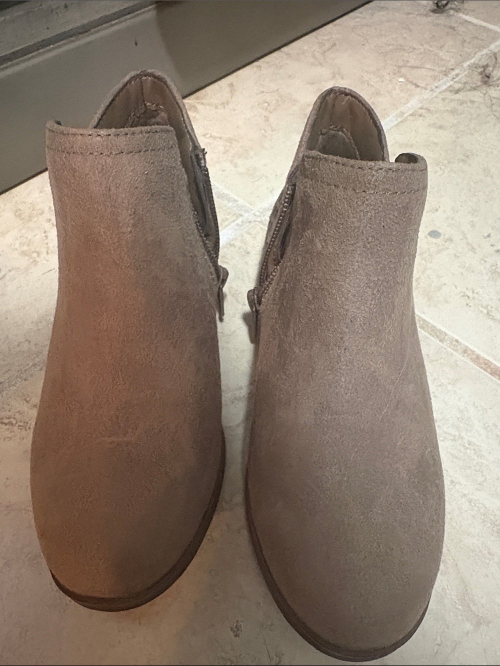 Kids Suede Ankle Booties - Taupe